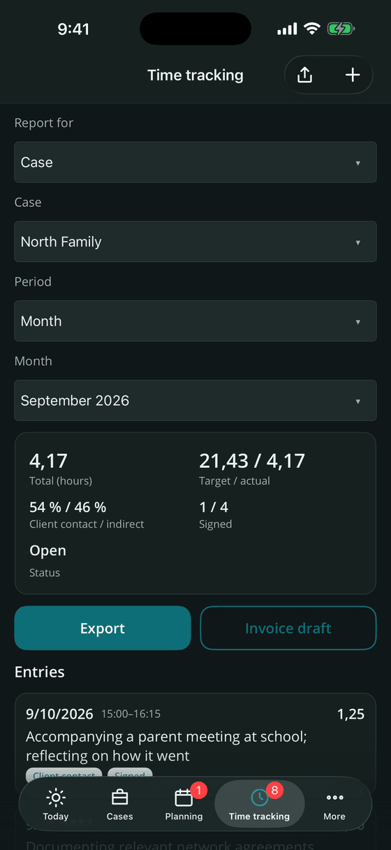 Time tracking, proof of activity, billing